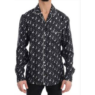 👉 Casual shirt male zwart Silk Jazz Print