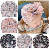 Beanie baby's meisjes kinderen 1PCS New Printed Flower Pleated Bow India Baby Girls Hat Newborn Toddler Turban Cotton Knot Kids Caps Cute Gifts
