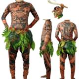 👉 Tattoo vrouwen Moana Maui T Shirt+Pants Halloween Adult Men Women Cosplay Costumes With Leaves Decor Blattern 3Pcs Kid