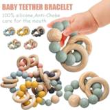 👉 Armband silicone baby's Teething Wood Rattles Toys Baby Nursing Bracelets Teether Gift