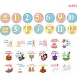 👉 Kladblok baby's 32 PCs Baby Monthly Photograph Sticker Cute Cartoon Infant Milestone 1-12 Month Scrapbook Photo Album Prop