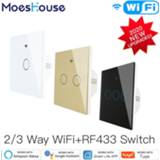 👉 Switch NEW Upgraded WiFi Smart RF433 Touch 2/3 Way Life/Tuya App Control,Alexa Google Home Voice Control 1/2/3 Gang