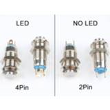 Switch 1pcs 8mm Self-reset Momentary Self-locking Latching Metal Push Button 2pins NO LED/4pins LED high head