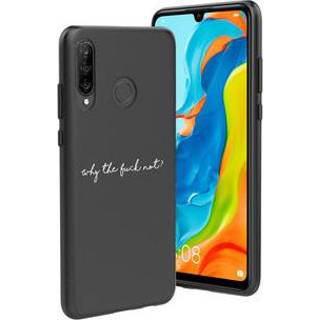 👉 Zwart unisex quotes TPU Design voor de Huawei P30 Lite hoesje - Why The Fuck Not 8719295270020