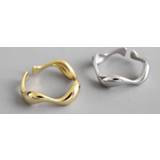 👉 Zilver goud vrouwen 100% 925 Sterling Silver Open Ring for Women INS Minimalist Irregular Wave Pattern Gold Color Jewelry Bijoux Birthday