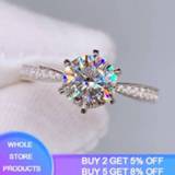 👉 Zirconia zilver vrouwen YANHUI High Quality Classic Eternity 1ct Wedding Rings Exquisite 100% Original 925 Silver Diamond For Women XR016