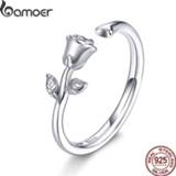 👉 Ringband rose zilver vrouwen Bamoer Thorns and Open Adjustable Finger Rings for Women 3D Flower Ring Band 925 Sterling Silver Jewelry Korean BSR065