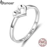 👉 Zilver vrouwen Bamoer Minimalist Simple Heart Finger Ring Best Love Engraved Promise Engagement Rings for Women 925 Silver Jewelry SCR578