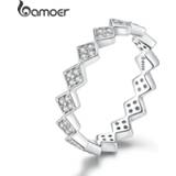 👉 Zilver vrouwen Bamoer Authentic 925 Sterling Silver Dazzling Geometric Simple Stackable Finger Rings for Women Statement Jewelry Anel BSR110
