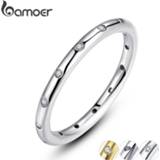👉 Zilver vrouwen BAMOER 2 Colors 925 Sterling Silver Droplets Stackable Finger Classic Ring for Women Wedding Jewelry Valentine's Day Gift PA7132
