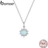 👉 Hanger wit zilver senioren vrouwen Bamoer Authentic 925 Sterling Silver White Opal Sun Pendant Necklace for Women Chain Link Necklaces Jewelry SCN399