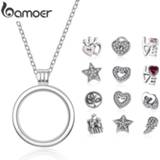 👉 Hanger zilver medium BAMOER Genuine 925 Sterling Silver Petite Memories Floating Locket Necklaces & Pendants Jewelry PSF001