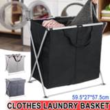 👉 Organizer X Shape Folding Laundry Basket With Handle Collapsible 2 Section 600D Oxford Hamper Dirty Clothes Sorter Bag