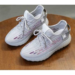 👉 Sneakers grijs jongens colorblock gebreide met veters aan de voorkant