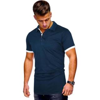 👉 Poloshirt blauw polyester Donker mannen Werk voor man Contrasterende Zomen
