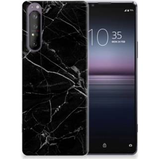 Siliconen hoesje zwart marmer Sony Xperia 1 II TPU - Origineel Cadeau Vader 8720215456448