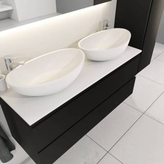 👉 Waskom zwart mat MDF modern hangend sally standaard SaniGoods badkamermeubel 120cm met dubbele Solid Surface ovaal 6013945992945