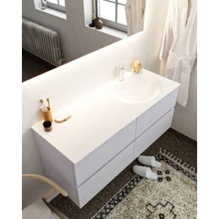 👉 Badmeubel grijs mat MDF hangend vica wit Mondiaz 120cm cale 4 lades wastafel Moon rechts met 1 kraangat 6013920699692