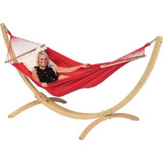 👉 Beschikbaar rood Enpersoons Hangmatset polycotton 'Wood & Relax' Red Eénpersoons - Tropilex ® 8719925912320