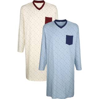 👉 Nachthemd ecru blauw katoen mannen beige Nachthemden Roger Kent Ecru::Lichtblauw 4055704668434
