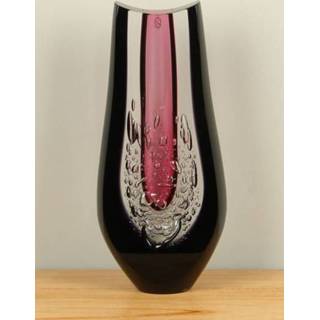👉 Vaas roze zwart Glazen geslepen roze/zwart, 28 cm