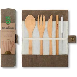 👉 Bestek bamboe set van biologisch met rietje - Olive