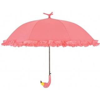 👉 Paraplu roze pongézijde pongzijde Esschert Design Flamingo met roesjes / 8714982118555