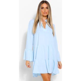 👉 Woven Tiered Smock Dress, Pale Blue