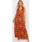 👉 Plus Woven Bright Palm Maxi Dress With Headscarf, Orange