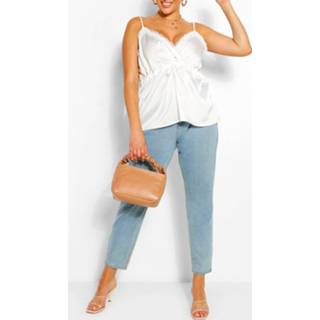 👉 Plus Lace Trim Drawstring Satin Cami, Ivory