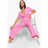 👉 Ribbed Twist Front Volume Sleeve Culotte Jumpsuit, Blush