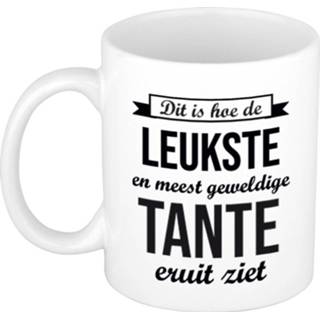 👉 Koffiemok wit keramiek volwassenen Leukste en meest geweldige tante cadeau / theebeker 300 ml