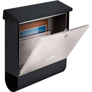 👉 Brievenbus zwart staal gecoat roestvrij London - met krantenvak