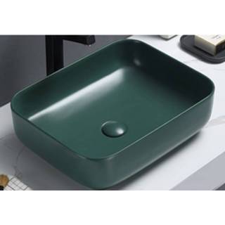 👉 Waskom groen Donker keramiek rechthoek met clickwaste erva Sanilux Minerva Color Line 50x39x13 cm Inclusief Click Waste Mat Jade 8719304697978