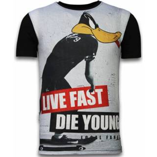 👉 Shirt polyester l male zwart Local Fanatic Duck live fast digital rhinestone t-shirt 7435143533543