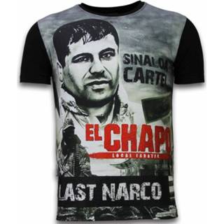 👉 Shirt polyester l male zwart Local Fanatic El chapo last narco digital rhinestone t-shirt 7435143534540