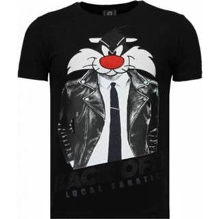 👉 Shirt polyester XXL male zwart Local Fanatic Pussy cat rhinestone t-shirt 8438472726838