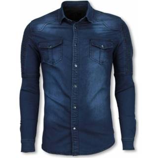 👉 Denim shirt katoen s male blauw True Rise Biker slim fit ribbel schoulder 8438472497639