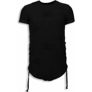 👉 Shirt katoen l male zwart Justing Destroyed look t-shirt ribbon long fit sweater 8438472896036