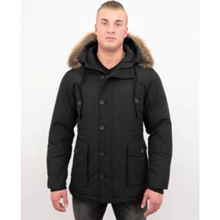 👉 Winterjas polyester l male zwart Tony Backer Lange met grote bontkraag 7435143985908