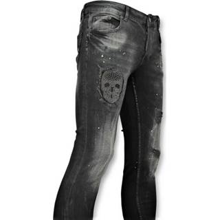 👉 Skinnyjeans polyester male zwart Justing Skinny jeans met patches 059 7435143948989