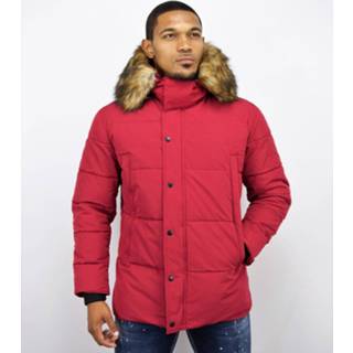 👉 Winterjas polyester l male rood Enos met bontkraag 7435143746707