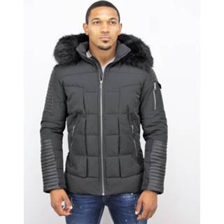👉 Winterjas polyester l male zwart Enos Korte faux fur bontkraag 7435143739716