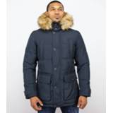 👉 Winterjas polyester l male blauw Enos Lange met bontkraag 7435143732779