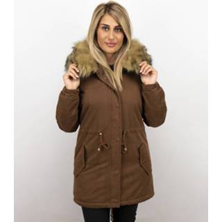 👉 Winterjas polyester l jassen vrouwen bruin Z-design Lange met bontkraag 7435143719718