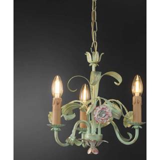 👉 Kroonluchter lichtgroen IJzer a++ licht Tulipe in Florentijnse stijl, 3-lamps