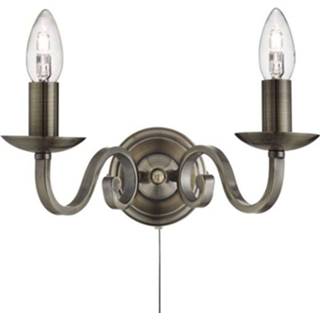 👉 Wandlamp antiek-messing staal a++ Richmond, 2-lamps met trekschakelaar