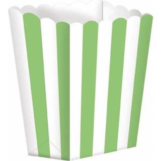 👉 Popcorn limoen groen wit papier 25x stuks Popcorn/snoep bakjes lime groen/wit