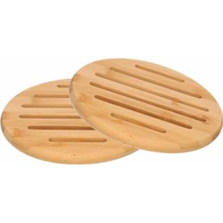 👉 Beige houten hout 2x Luxe pannenonderzetters rond 20 cm