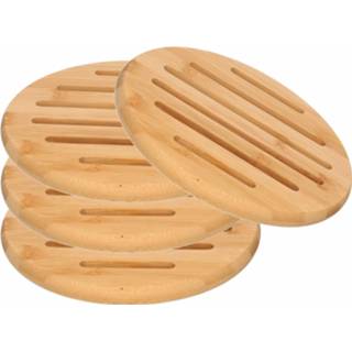👉 Beige houten hout 4x Luxe pannenonderzetters rond 20 cm